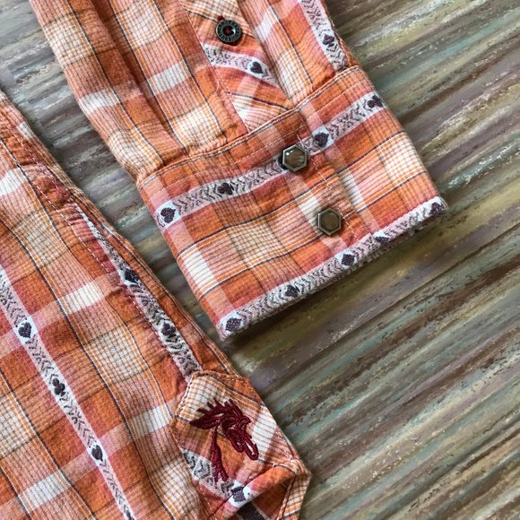 Southern Thread Orange Poker Plaid Western Pearl Snap Shirt - Picture 5 of 6